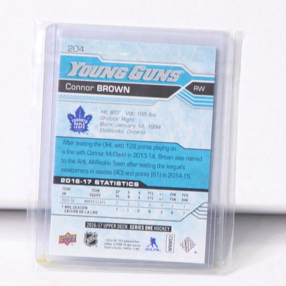 Connor Brown Young Guns Upper Deck Rookie Card 2016/17 #204 Toronto Maple Leafs - Picture 2 of 2